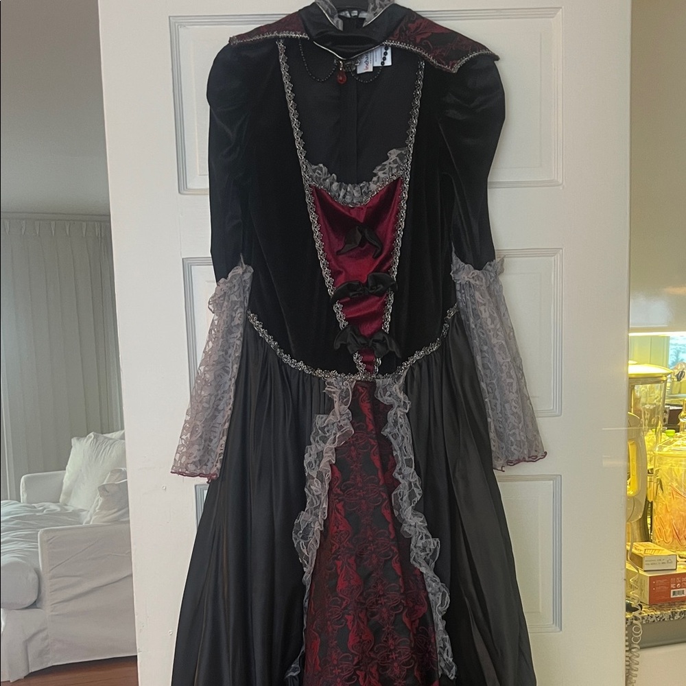 Elegant Black and Red Gothic Vampire Maxi Dress